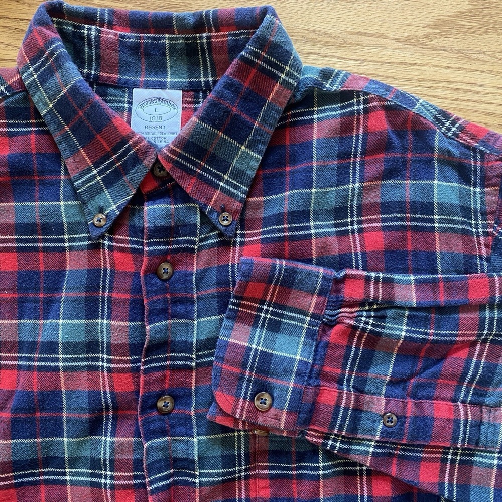 Brooks Brothers Regent Flannel Men's Large‎ Plaid Button Down Multicolor Cotton
